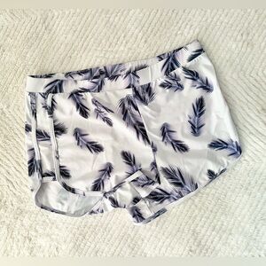 White Stretchy Feather-Print Swim Shorts